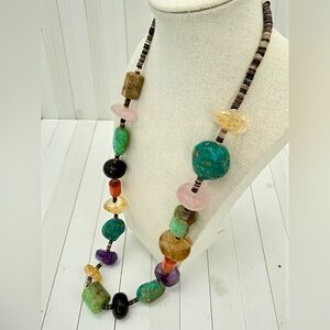 Navajo Sterling 925 Multi Gem Turquoise Heishi 28” Necklace 238g Stunning